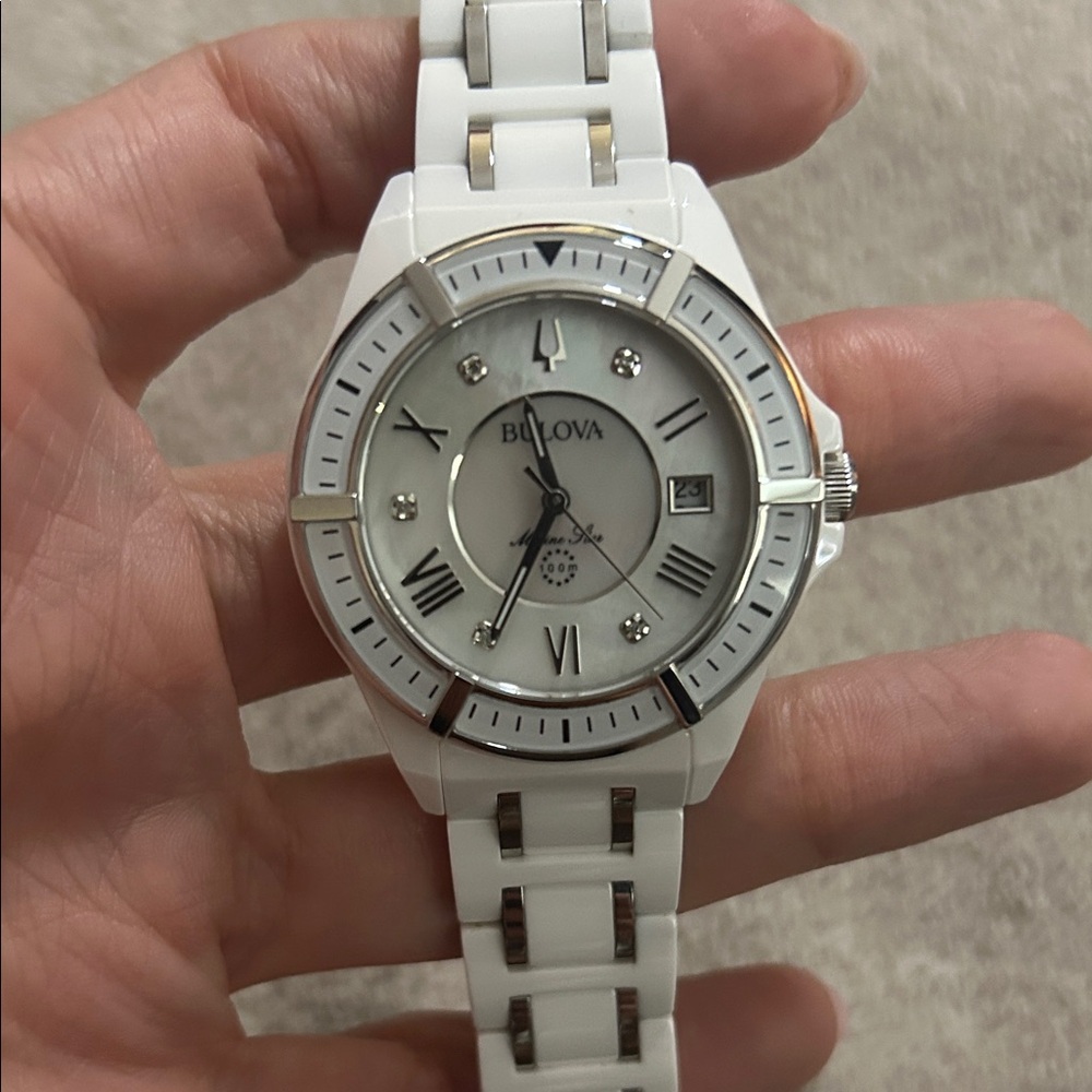 SOLDBulova Marine Star White Ceramic Timepiece